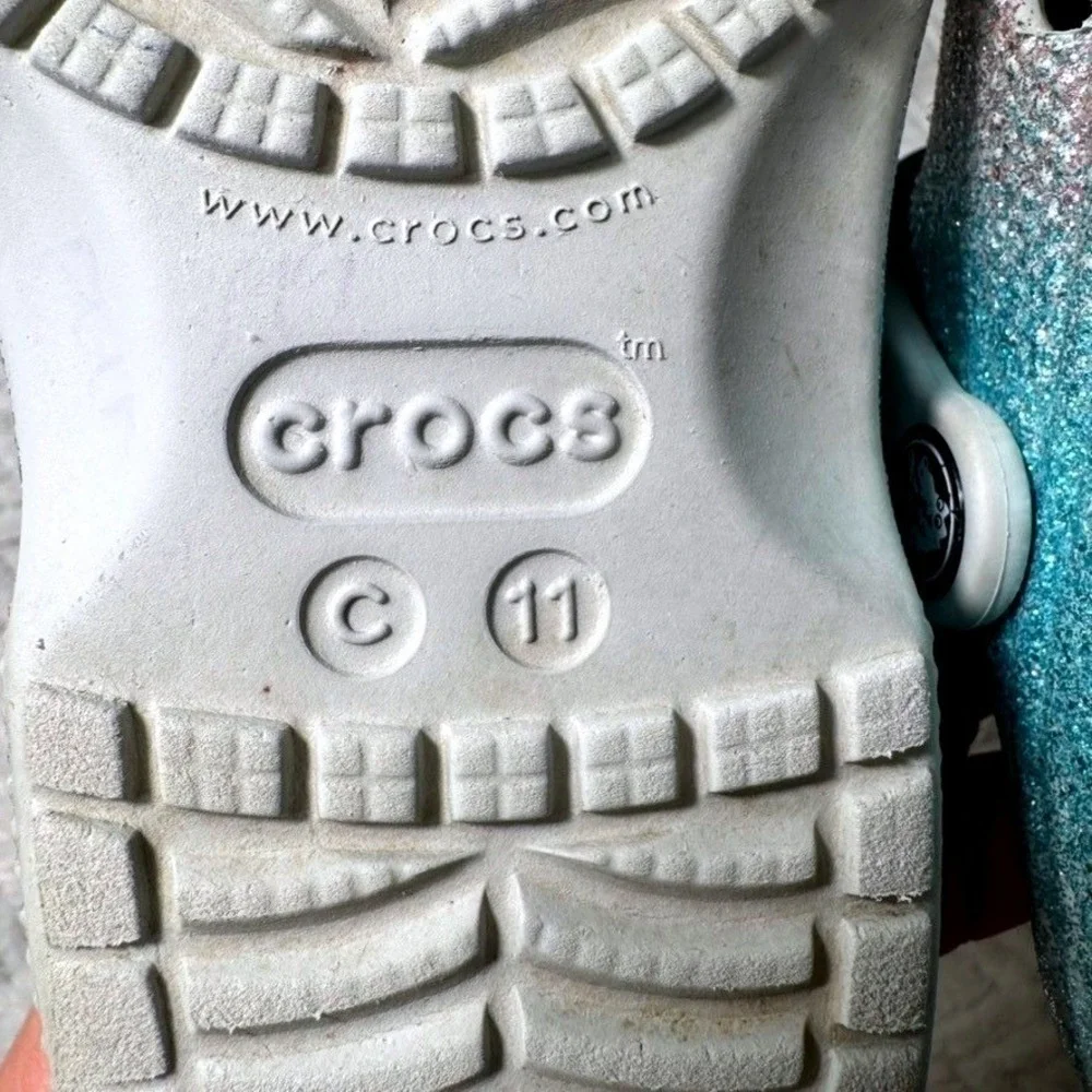 Glitter gray and‎ blue crocs size child 11